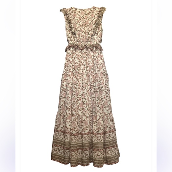 By The River Krysta Beige Floral Print Tiered Ruffle Maxi Dress Small - Picture 6 of 6